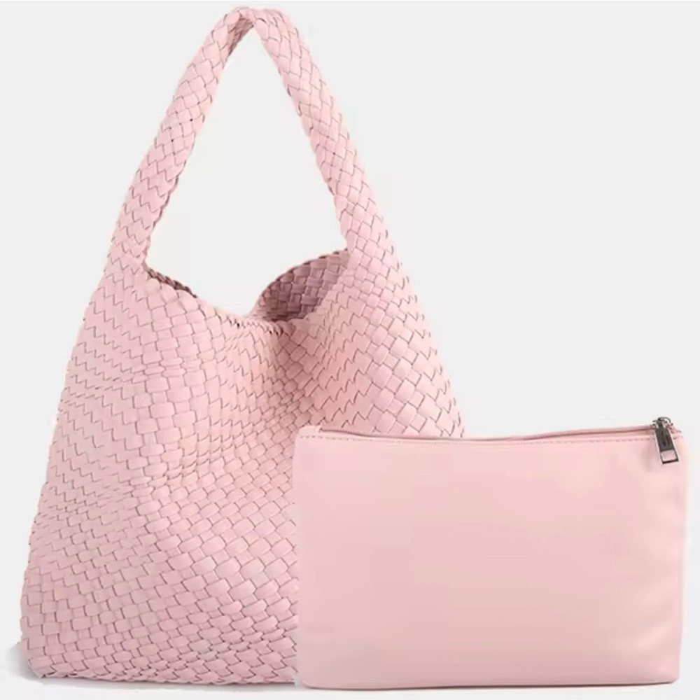Elegant Light Pink Woven Tote Bag Purse